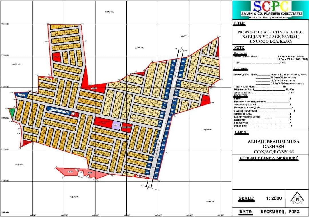 Approved masterplan of Gate City Estate at Bagujan Village, Panisau, Ungogo LGA, Kano